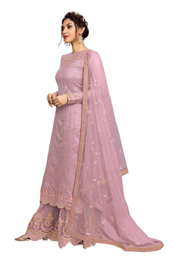 TRENDMALLS Women's Net Embroidery Salwar Suit Kurta Sharara Set with Dupatta Skyblue - Image 6