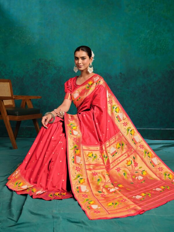 EthnicJunction Women's Pure Silk Paithani Woven Saree With Blouse Piece - Image 3