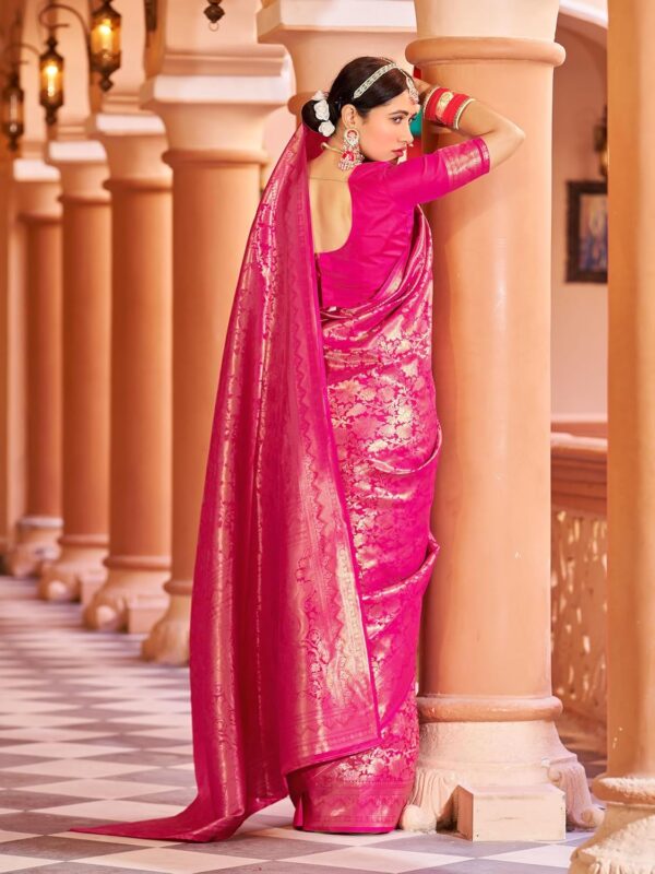 SWORNOF Women's kanjivaram banarasi silk saree for festival Wedding silk with rich pallu Design sarees for women with Unstitched blouse piece - Image 4