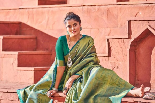 SWORNOF Women's kanjivaram banarasi silk saree for Patola festival Wedding silk with rich pallu Design sarees for women with blouse piece - Image 6