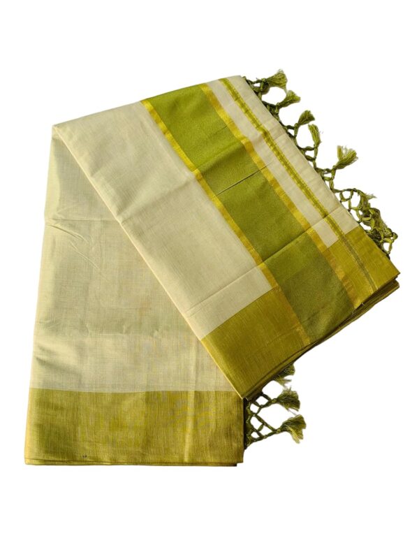 ALLUVY Womens Tissue Kuthampully Kerala Kasavu Saree Tssue | Traditional South Indian Saree | Onam Saree - Ekm-664 (Light Green) - Image 2
