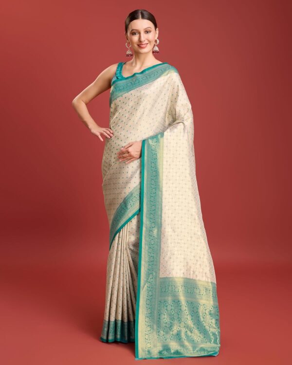 Monjolika Fashion Women's Kanjivaram Silk Mesmerizing Saree for Every Celebrations Comes With Unstitched Blouse Piece - Image 3