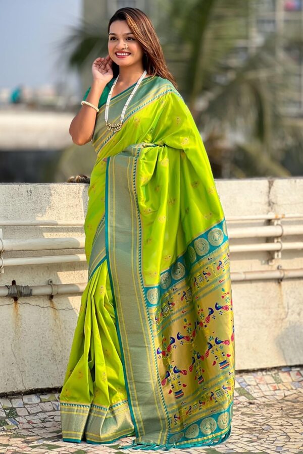 SGF11 Women's Paithani Soft Lichi Silk Kanjivaram Sarees With Blouse Piece - Image 5