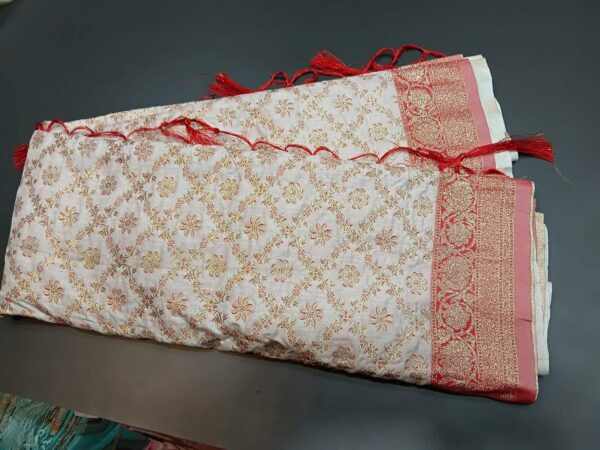 Astita Banarasi Silk Saree with Golden Zari Floral Weaving | Soft Lightweight Traditional Saree for Women | Perfect for Festive Occasions, Gifting & Celebrations - Image 6