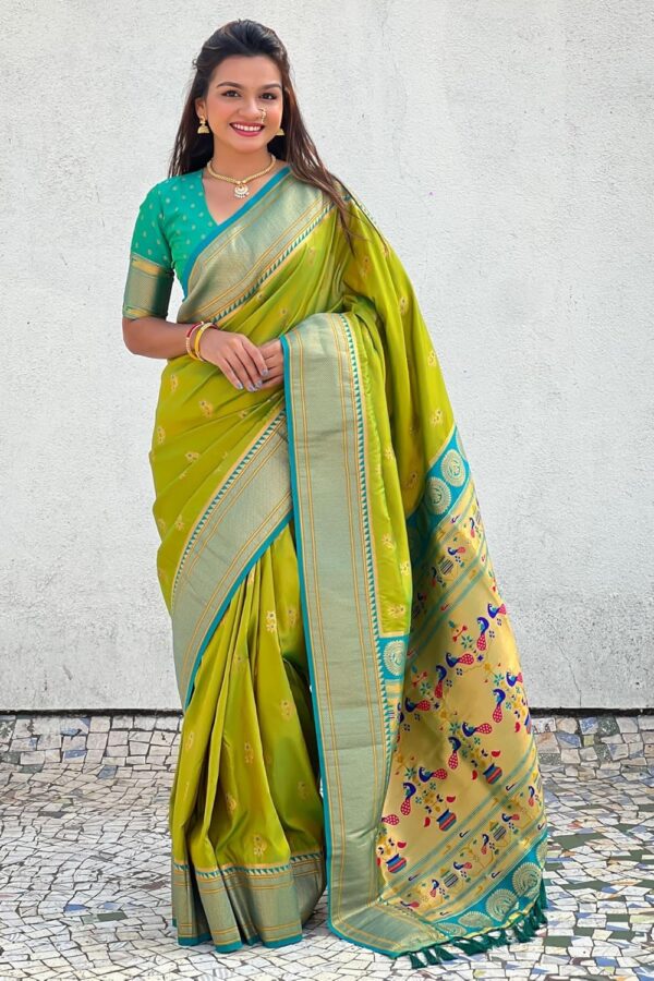 SGF11 Women's Paithani Soft Lichi Silk Kanjivaram Sarees With Blouse Piece - Image 2