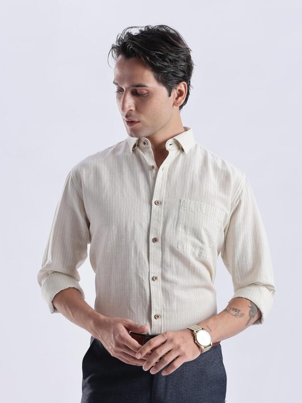 TURMS Water Repellent Men's Striped Shirt | Anti Stain Anti Odor | Concealed Button Down Collar Full Sleeves Kansas Linen Casual and Formal Wear - Image 2