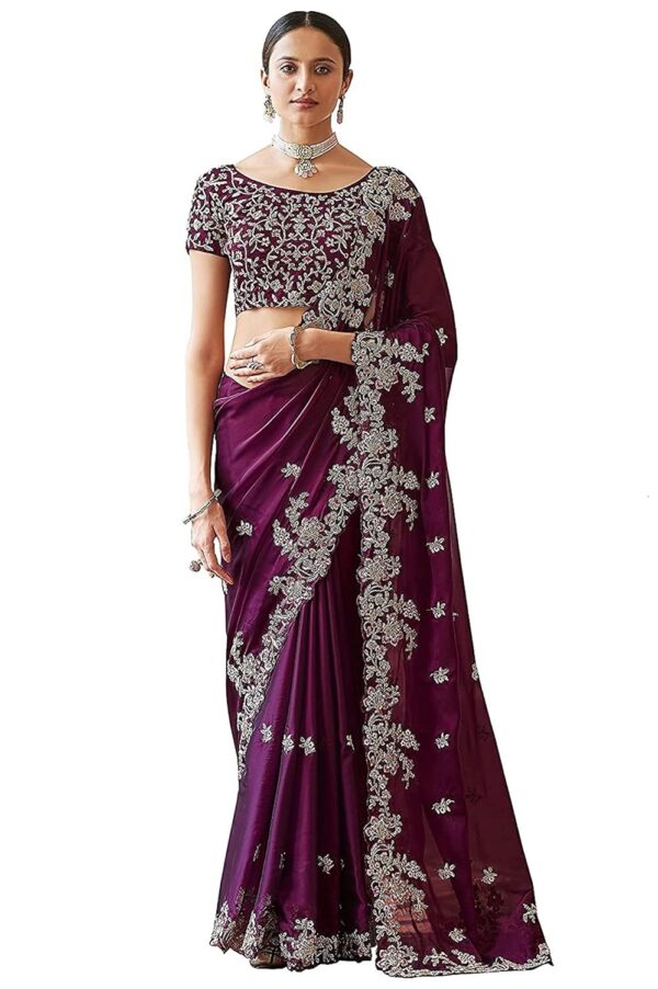 TRENDMALLS Women's Rangoli Silk Embroidery Saree with Unstitch Blouse Piece Saree for Women - Image 4