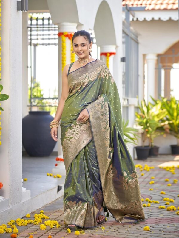 MANOHARI Women's Trendy Banarasi Woven Saree with Heavy Jacquard Work, Elegant Design, Silk Saree with Maching Lace Border Unstitched Blouse Piece for Weddings & Festive Occasions - Image 6