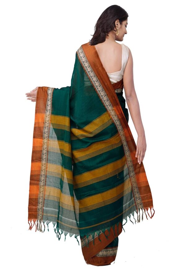 UNNATI SILKS Women Pure Handloom Narayanpet Cotton Saree with blouse piece and Tassels from the Weavers of Andhra Pradesh(UNM33759+Green+free size) - Image 2