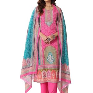 Libas Womens Printed Cotton Straight Kurta With Trousers and Dupatta