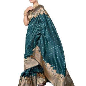 MANOHARI Women's Trendy Banarasi Woven Saree with Heavy Jacquard Work, Elegant Design, Silk Saree with Maching Lace Border Unstitched Blouse Piece for Weddings & Festive Occasions