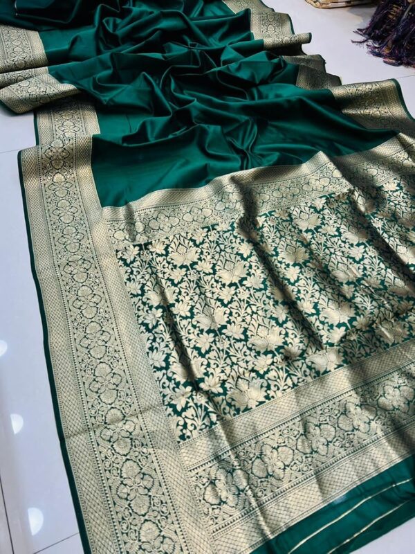 AMIRAT Women's Banarasi silk plain saree With Golden Zari Woven Border With Blouse Piece - Image 6