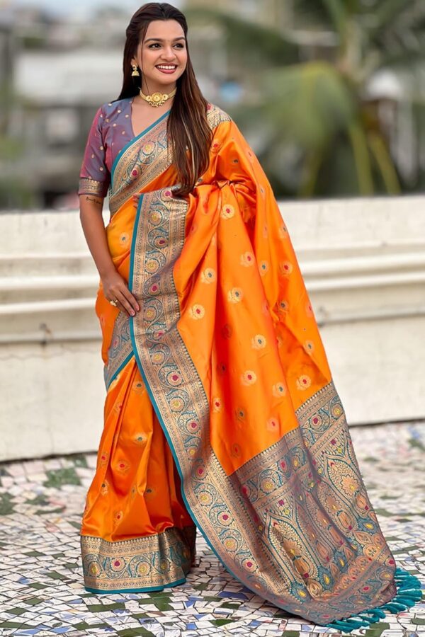 SGF11 Women's Kanjivaram Pure Soft Silk Saree With Unstitched Blouse Piece - Image 5