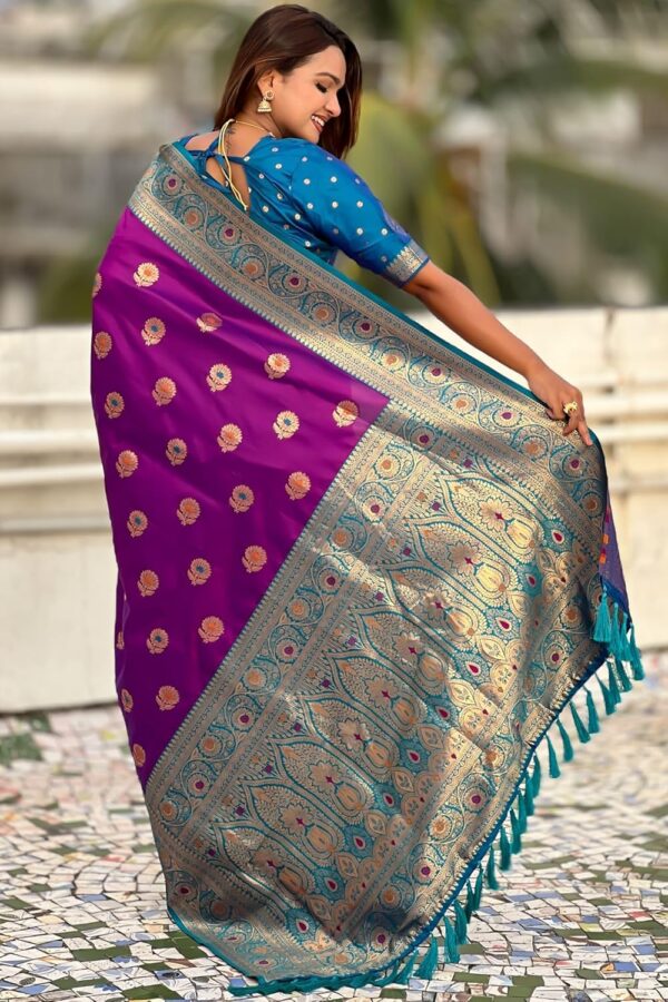 SGF11 Women's Kanjivaram Pure Soft Silk Saree With Unstitched Blouse Piece - Image 4