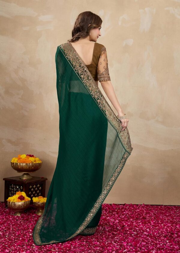 TRENDMALLS Women's Chiffon Embroidered Sequence Border Saree with Blouse Piece - Image 2