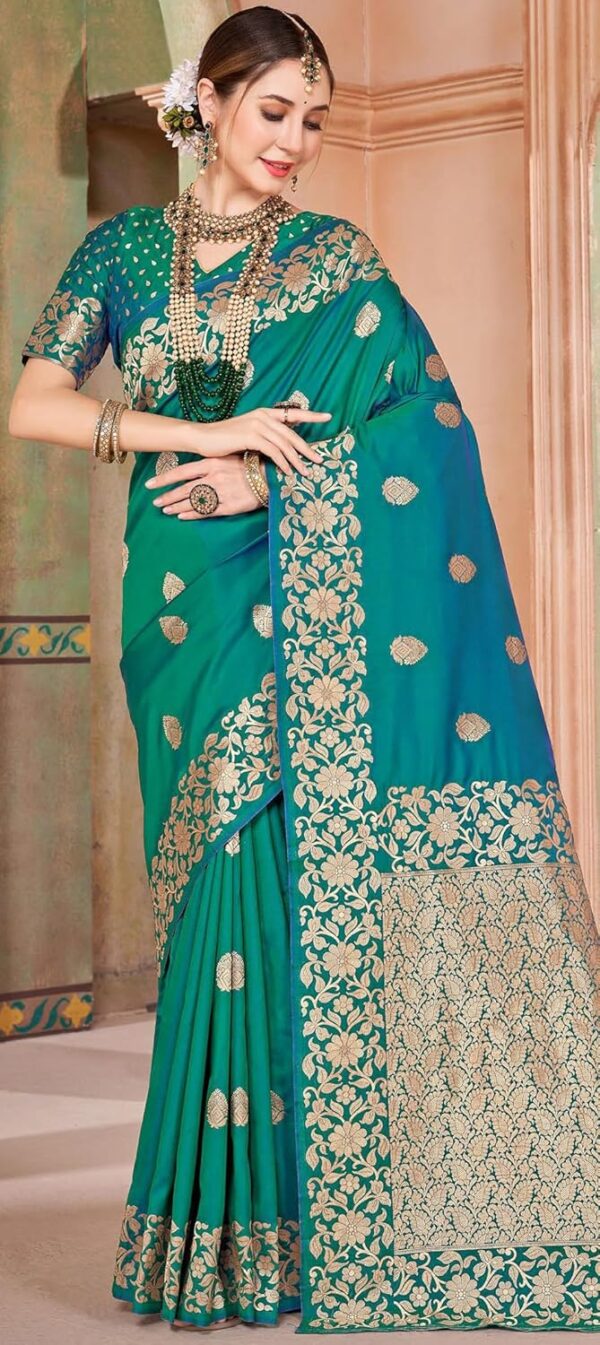 MADHUHANSH Kashmiri Cotton Patola Saree for Women | Cotton Saree | Sarees with Unstitched Blouse | Saree with Blouse Piece | Soft and Skin Friendly - Image 3