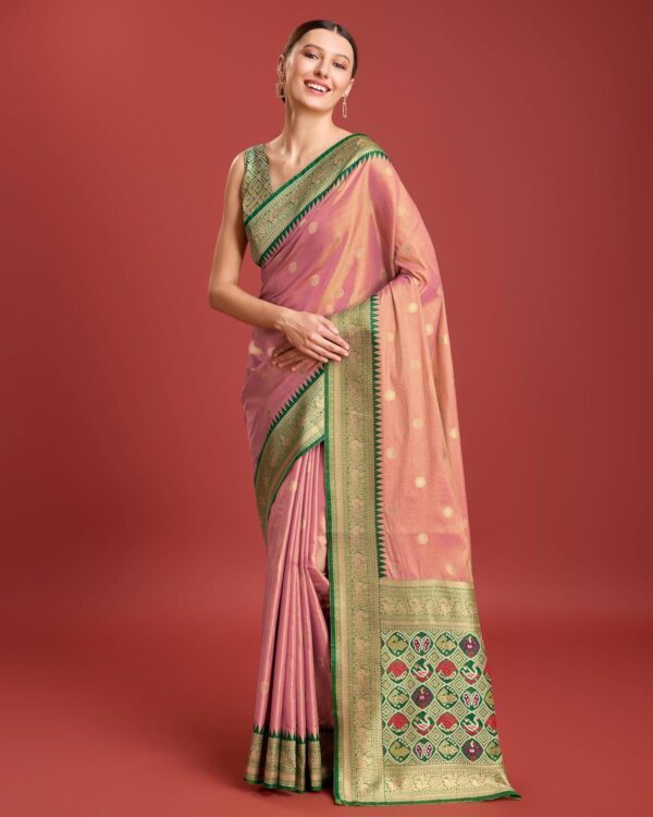Monjolika Fashion Women's Patola pallu Banarasi tissue silk saree Comes with Unstitched Blouse piece - Image 3