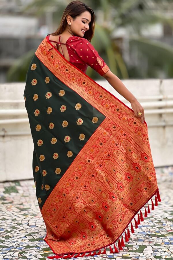 SGF11 Women's Kanjivaram Pure Soft Silk Saree With Unstitched Blouse Piece - Image 4