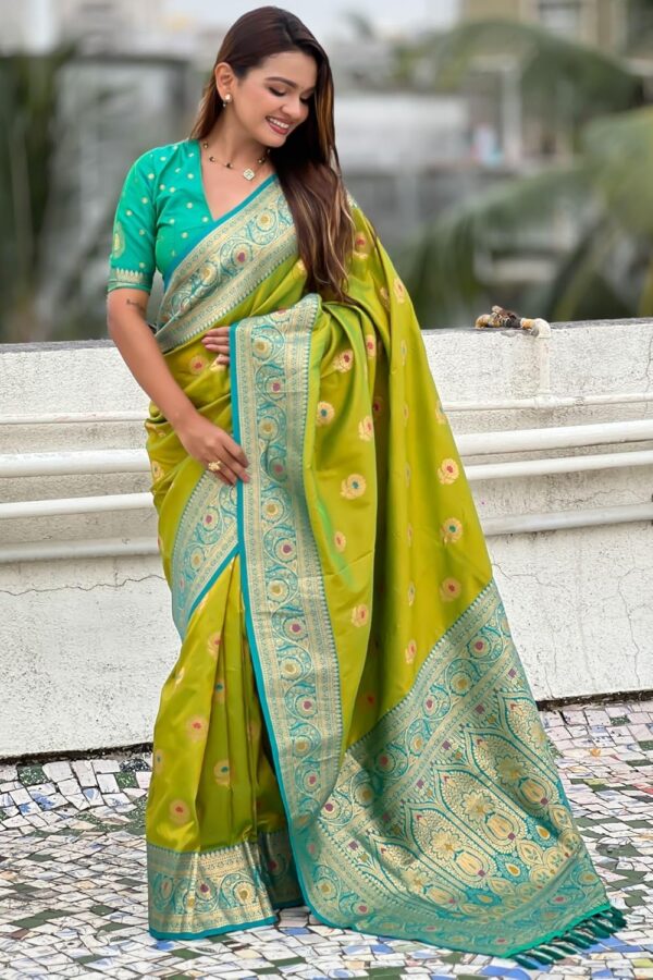 SGF11 Women's Kanjivaram Pure Soft Silk Saree With Unstitched Blouse Piece - Image 5