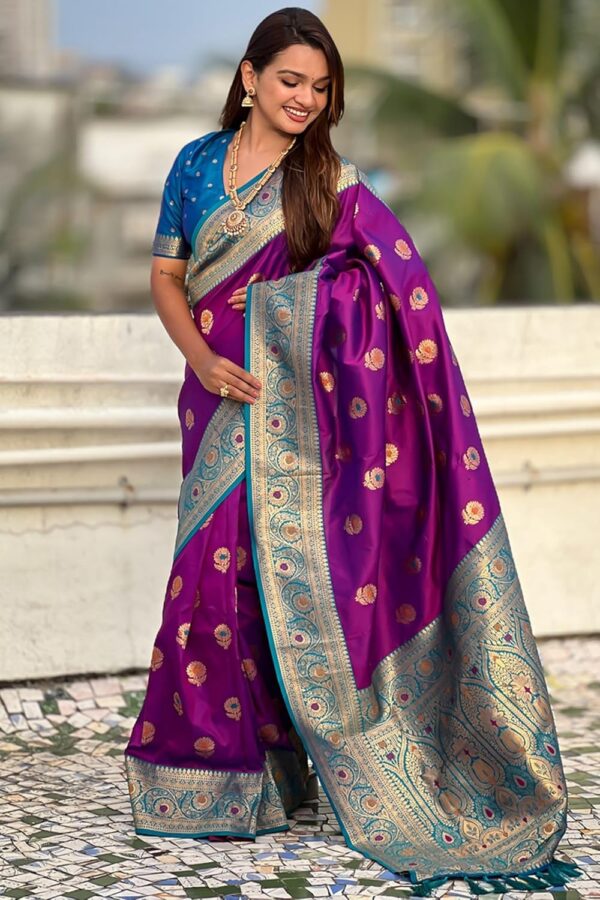 SGF11 Women's Kanjivaram Pure Soft Silk Saree With Unstitched Blouse Piece - Image 5