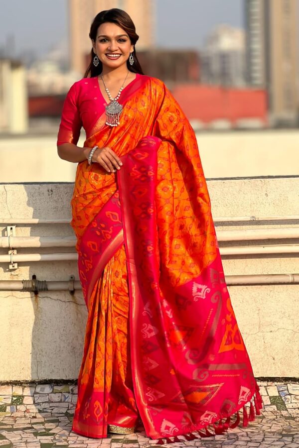 SGF11 Women's Kanjivaram Patola Soft Pure Silk Sarees With Unstitched Blouse Piece - Image 2