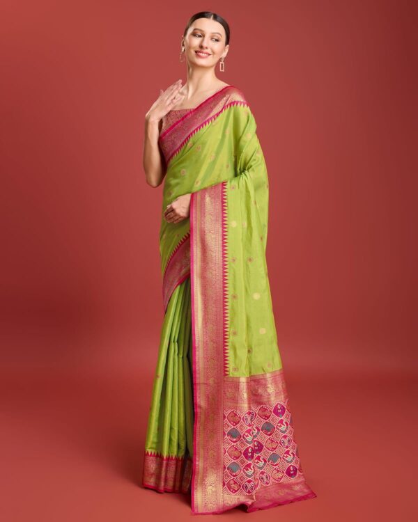 Monjolika Fashion Women's Patola pallu Banarasi tissue silk saree Comes with Unstitched Blouse piece - Image 4