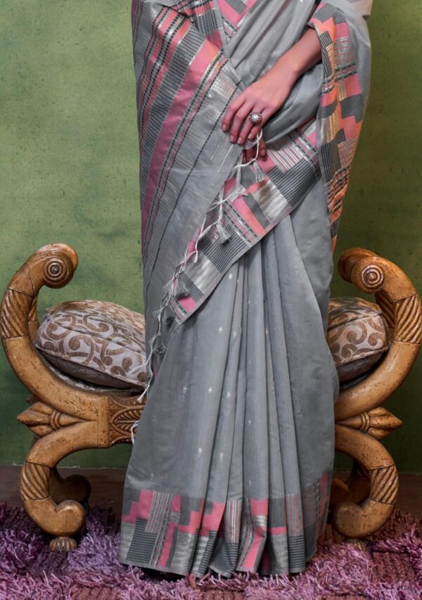 SGF11 Women's Kanjivaram Soft Cotton Linen Silk Saree With Unstitched Blouse Piece - Image 4