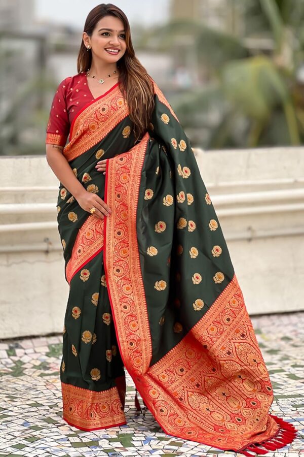 SGF11 Women's Kanjivaram Pure Soft Silk Saree With Unstitched Blouse Piece - Image 5