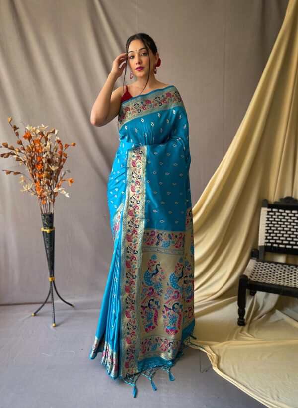SGF11 Women's Paithani Soft Lichi Silk Kanjivaram Sarees With Blouse Piece - Image 2