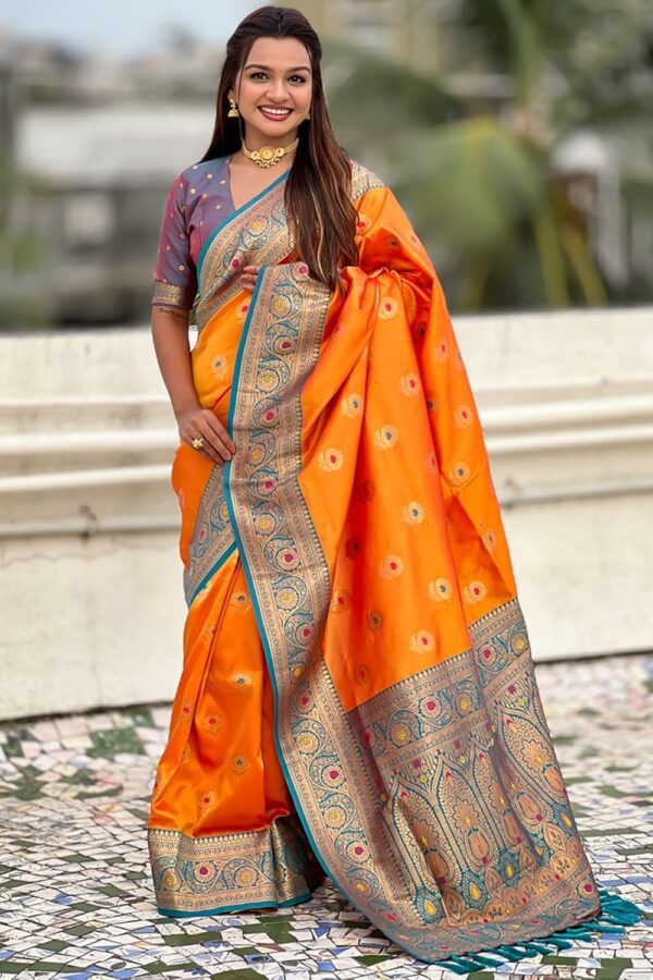 SGF11 Women's Kanjivaram Pure Soft Silk Saree With Unstitched Blouse Piece - Image 2