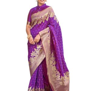 MANOHARI Women's Trendy Banarasi Woven Saree with Heavy Jacquard Work, Elegant Design, Silk Saree with Maching Lace Border Unstitched Blouse Piece for Weddings & Festive Occasions