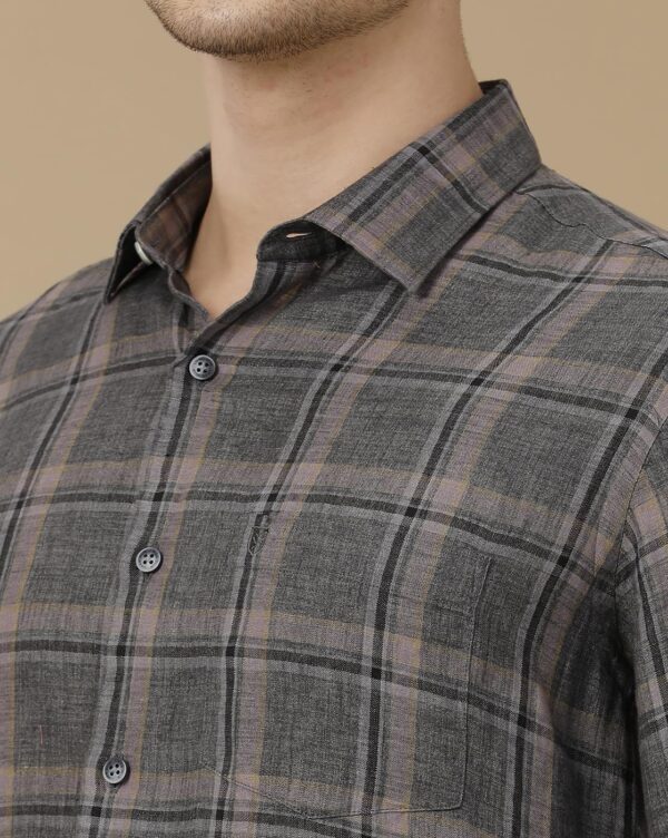 Linen Club Men's Pure Linen Grey Checked Contemporary Fit Full Sleeve Casual Shirt - Image 4