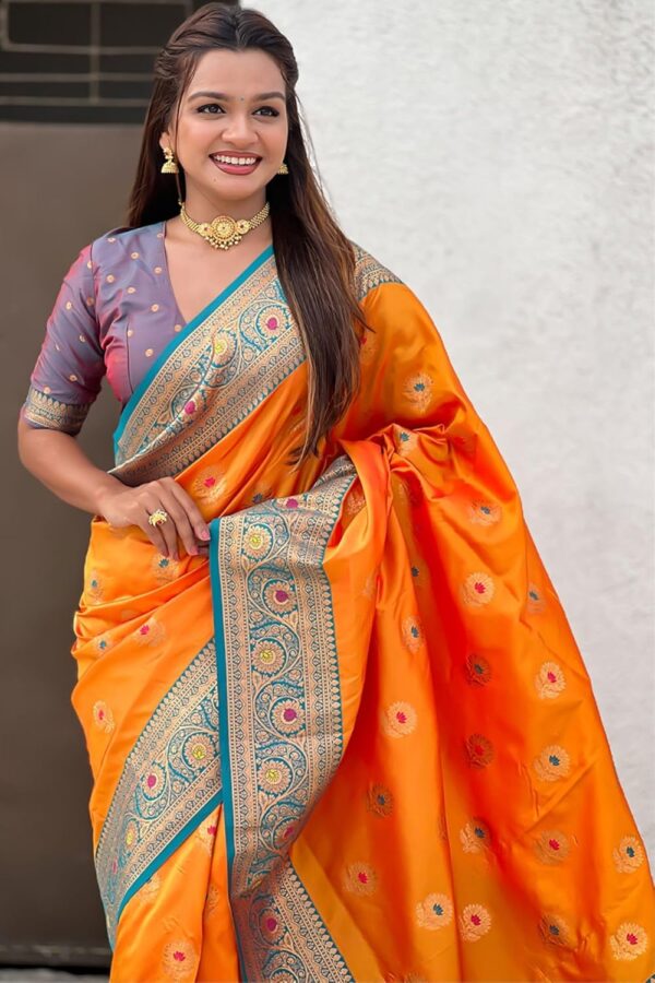 SGF11 Women's Kanjivaram Pure Soft Silk Saree With Unstitched Blouse Piece - Image 3