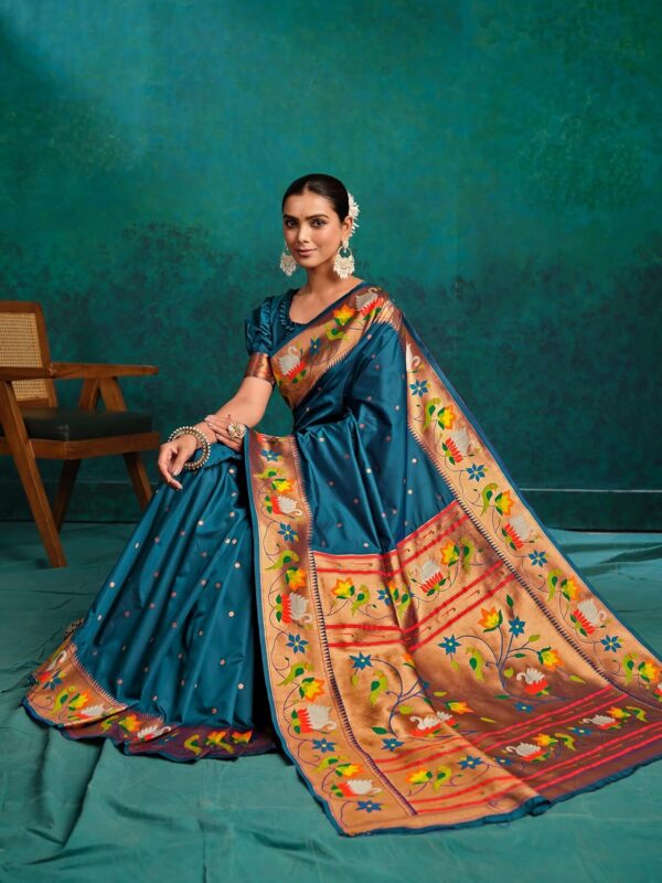 EthnicJunction Women's Pure Silk Paithani Woven Saree With Blouse Piece - Image 3