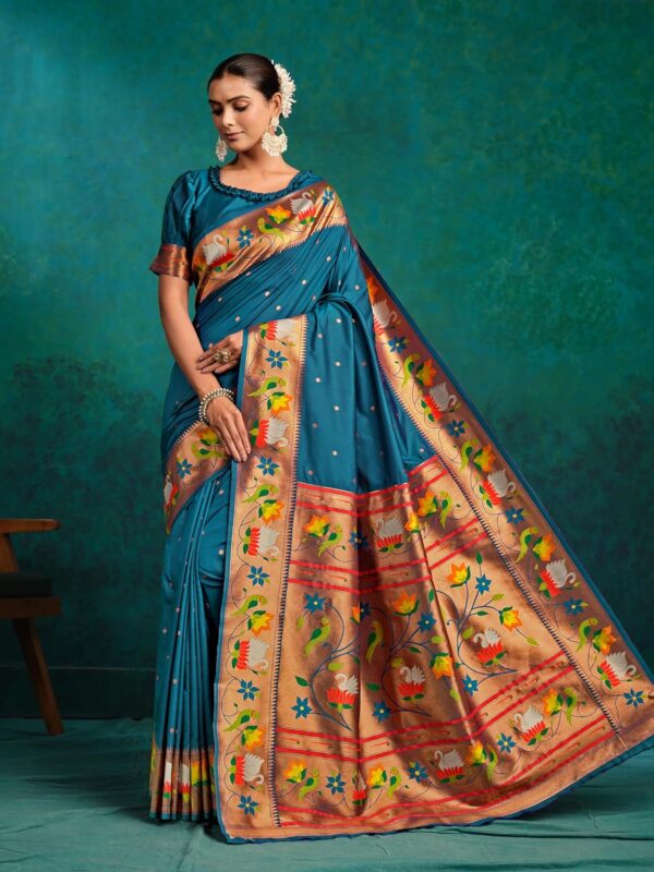 EthnicJunction Women's Pure Silk Paithani Woven Saree With Blouse Piece - Image 4