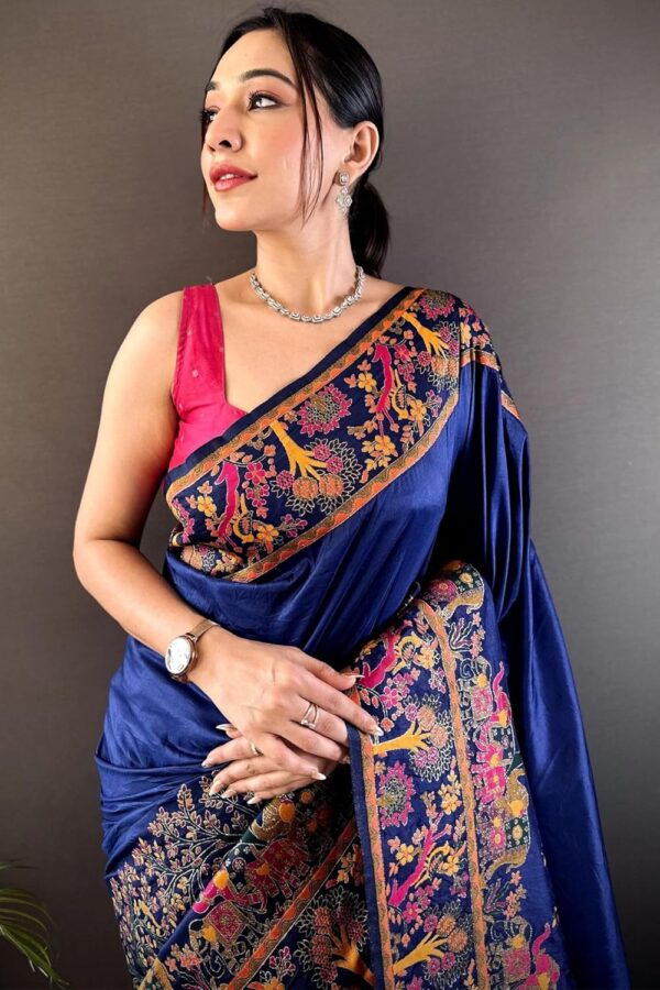 SGF11 Women's Kanjivaram Pure Soft Silk Saree With Unstitched Blouse Piece - Image 3