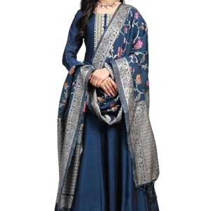 TRENDMALLS Women's Vichitra Silk Anarkali Suit Set with Jacquard Dupatta for Women Kurta Set for Women