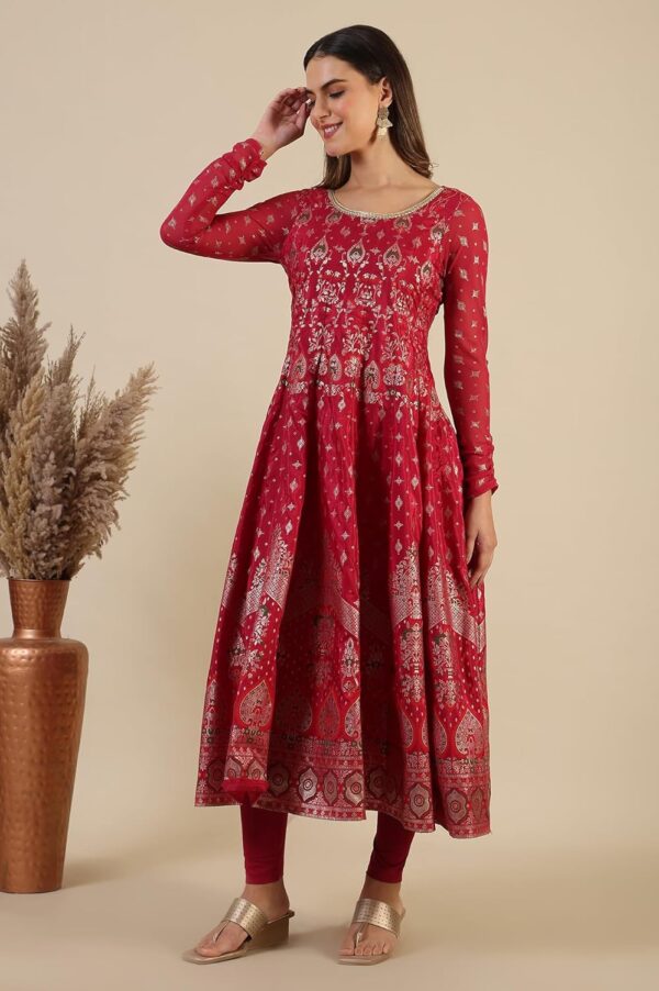 Aurelia Blue Printed Zari Embroidered Crop Top, Brocade Flared Skirt and Dupatta Set - Image 4