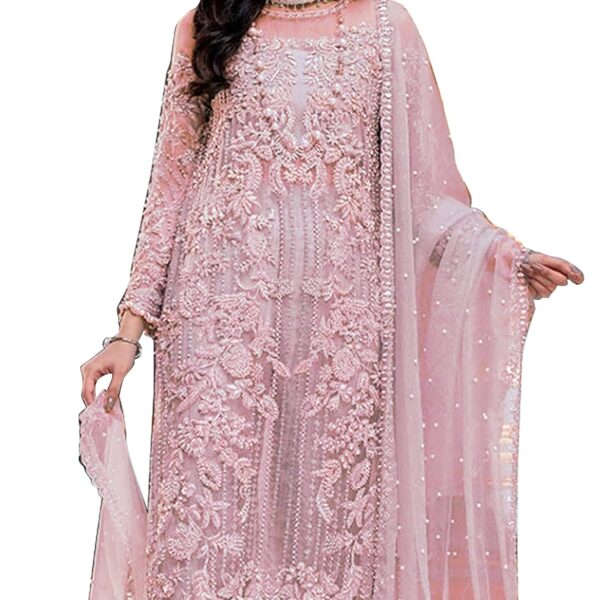 UdayArt net with shantoon silk inner embroidery and hand work multi color semi stitched pakistani salwar suit for women and girl's - Image 4