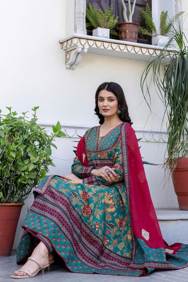 Pistaa's Women's Pure Cotton Anarkali Floral Printed Kurta with Palazzo & Dupatta Set - Image 6