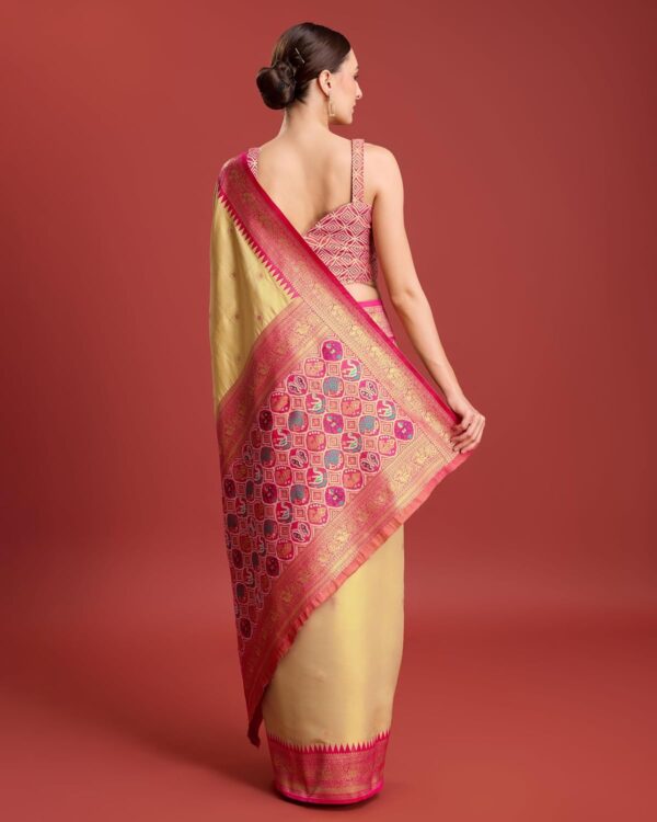 Monjolika Fashion Women's Patola pallu Banarasi tissue silk saree Comes with Unstitched Blouse piece - Image 5