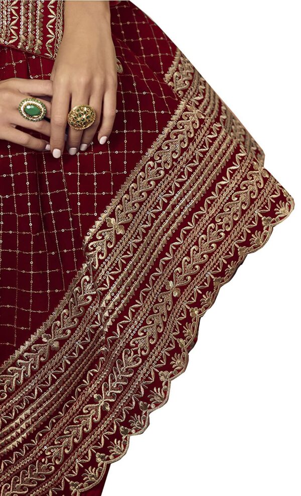 Miss Ethnik Women's Faux Georgette Semi-Stitched Top With Stitched Bottom and Dupatta Embroidered Straight Kurta Dress Material (Kurta Palazzo Set) - Image 2