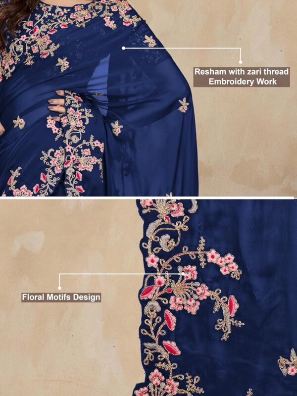 TRENDMALLS Women's Rangoli Silk Embroidery Saree with Unstitch Blouse Piece Saree for Women - Image 4