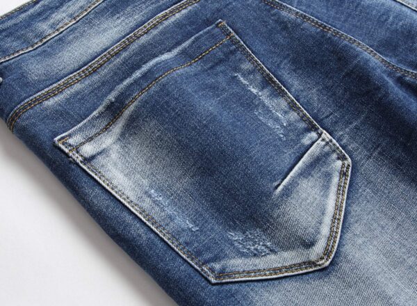 AITITIA Men's Biker Zipper Deco Washed Straight Fit Jeans - Image 4