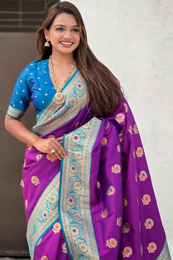 SGF11 Women's Kanjivaram Pure Soft Silk Saree With Unstitched Blouse Piece - Image 3