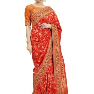 TRENDMALLS Women's Pure Silk Embroidery Work Saree with Unstitch Blouse Piece