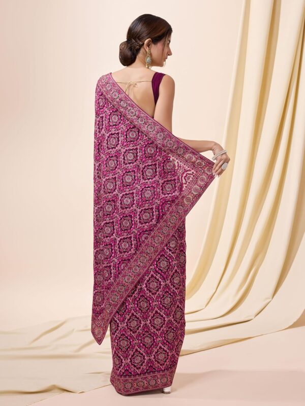 TRENDMALLS Women's Vichitra Silk Embroidery, Siroski Stone Work Saree with Unstitch Blouse Piece - Image 2