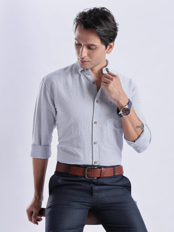 TURMS Water Repellent Men's Striped Shirt | Anti Stain Anti Odor | Concealed Button Down Collar Full Sleeves Kansas Linen Casual and Formal Wear - Image 2