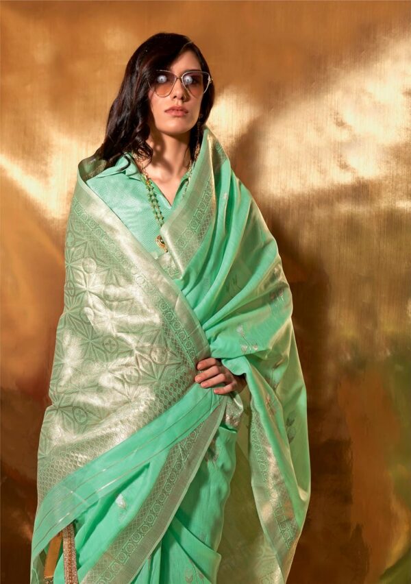 SGF11 Women's Kanjivaram Soft Cotton Linen Silk Saree With Unstitched Blouse Piece - Image 3