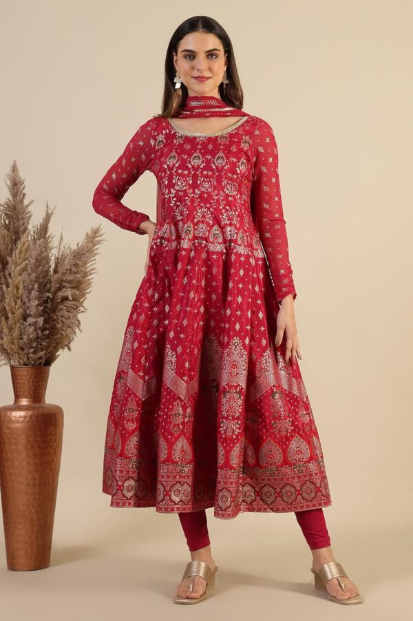 Aurelia Blue Printed Zari Embroidered Crop Top, Brocade Flared Skirt and Dupatta Set - Image 2